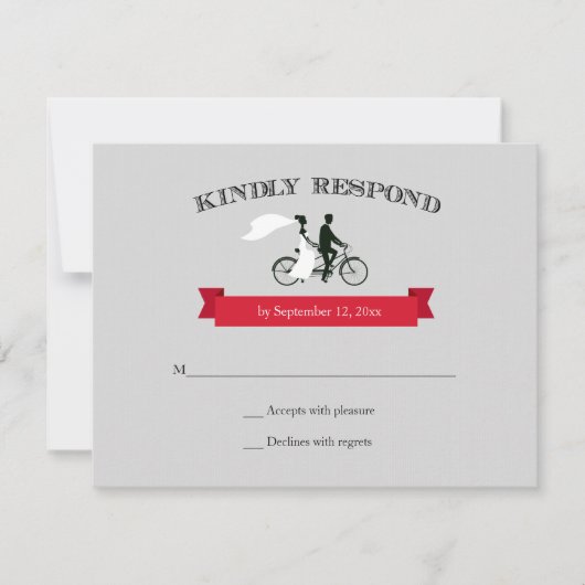 Tandem Bicycle Gray Wedding RSVP Kaartje (Voorkant)