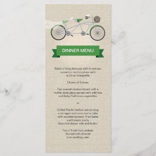 Tandem Bicycle Green Wedding Menu Faux Linen