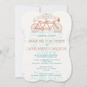  Tandem Bicycle Hearts Typography Wedding Kaart (Voorkant)