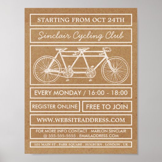 Tandem Bicycle, Kraft Cycling Club Adverteren Poster (Voorkant)