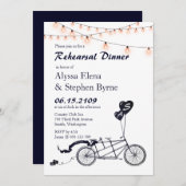 Tandem Bicycle Lights Rehearsal Dinner Kaart (Voorkant / Achterkant)