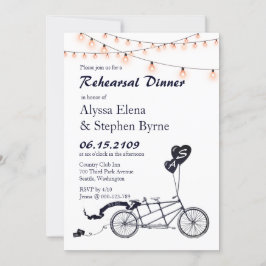 Tandem Bicycle Lights Rehearsal Dinner Kaart