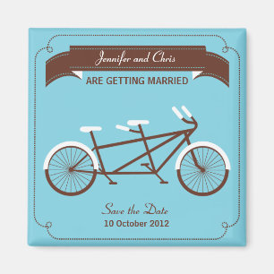 Tandem Bicycle Modern Wedding Blue Save the Date Magneet