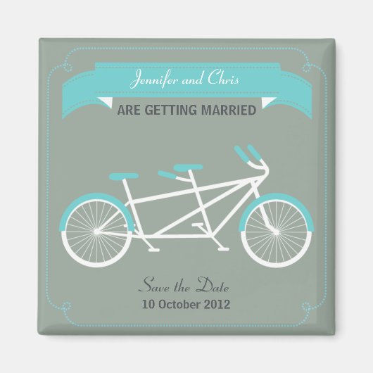 Tandem Bicycle Modern Wedding Grey Bewaar de datum Magneet (Voorkant)
