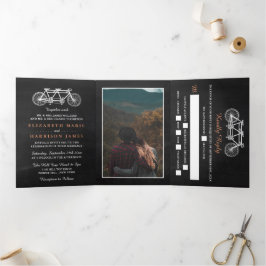 Tandem Bicycle on Chalkboard Wedding Suite Drieluik Uitnodiging