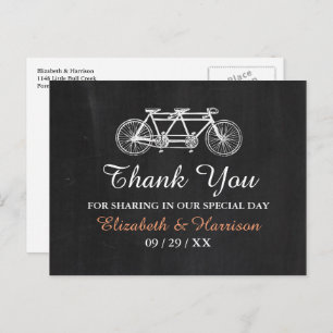 Tandem Bicycle op Chalkboard Weddenschap Dank je Briefkaart