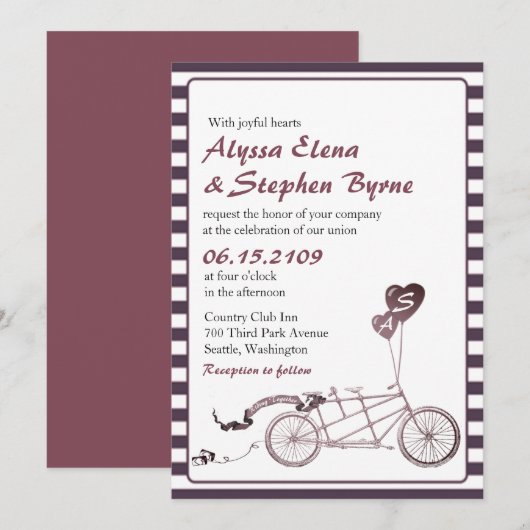 Tandem Bicycle Romantic Casual huwelijksuitnodigin Kaart (Voorkant / Achterkant)