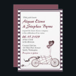 Tandem Bicycle Romantic Casual huwelijksuitnodigin Kaart<br><div class="desc">Een tandemfiets met twee hartvormige ballonnen voor de initialen van een paar, blikblikken en een spandoek zeggen "Samen uitrusten", gedecoreerd door een gestreept lijst, om een eenvoudige moderne aanraking toe te voegen, perfect voor je casual buitenbruiloft. Alle tekst kan worden gewijzigd. Als u het in een andere kleur nodig hebt...</div>