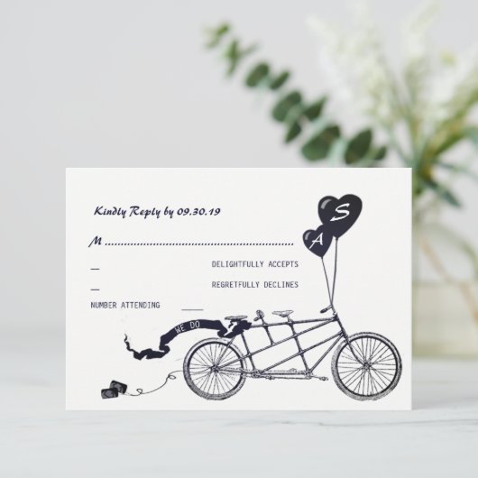 Tandem Bicycle Romantic Casual Wedding RSVP (Staand voorkant)