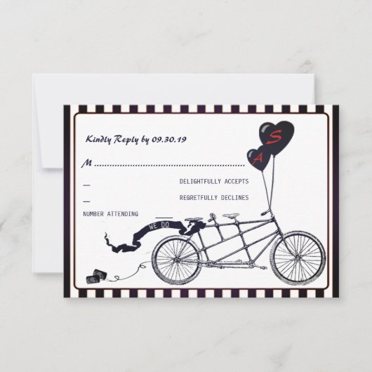 Tandem Bicycle Romantic Casual Wedding RSVP (Voorkant)