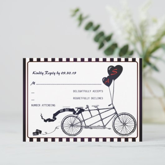 Tandem Bicycle Romantic Casual Wedding RSVP (Staand voorkant)