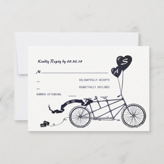 Tandem Bicycle Romantic Casual Wedding RSVP Kaartje (Voorkant)