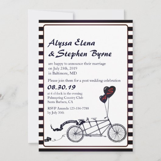 Tandem Bicycle Romantic Post Wedding Reception Kaart (Voorkant)