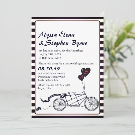 Tandem Bicycle Romantic Post Wedding Reception Kaart (Staand voorkant)