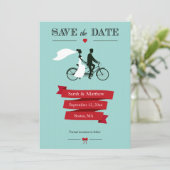 Tandem Bicycle Save the Date Cards (Staand voorkant)