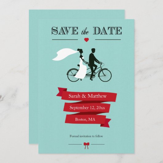 Tandem Bicycle Save the Date Cards (Voorkant / Achterkant)