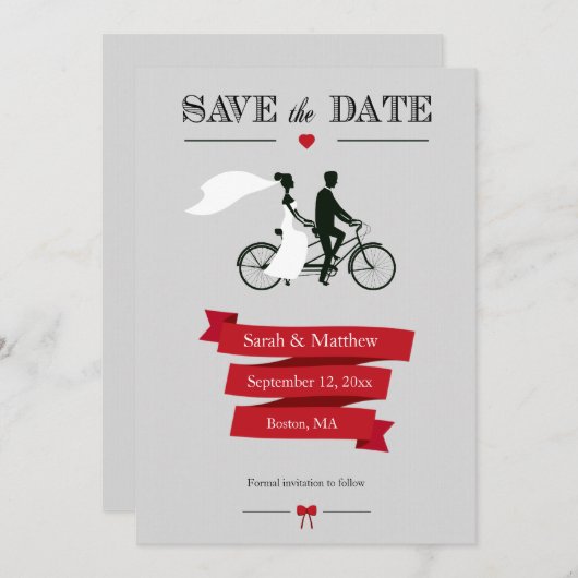 Tandem Bicycle Save the Date Cards (Voorkant / Achterkant)