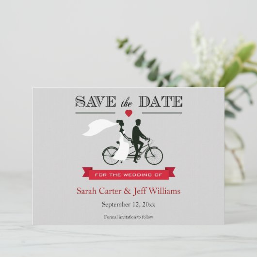 Tandem Bicycle Save the Date Cards (Staand voorkant)