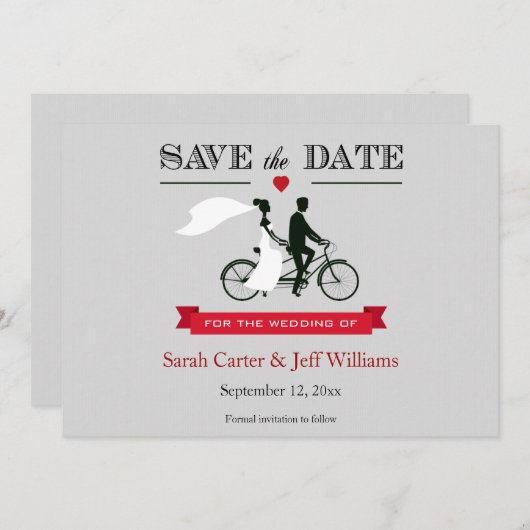 Tandem Bicycle Save the Date Cards (Voorkant / Achterkant)