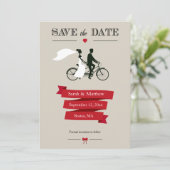 Tandem Bicycle Save the Date Cards (Staand voorkant)