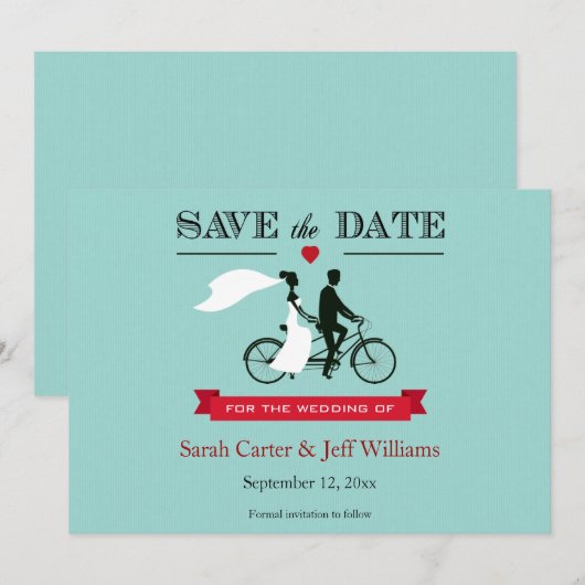 Tandem Bicycle Save the Date Cards (Voorkant / Achterkant)