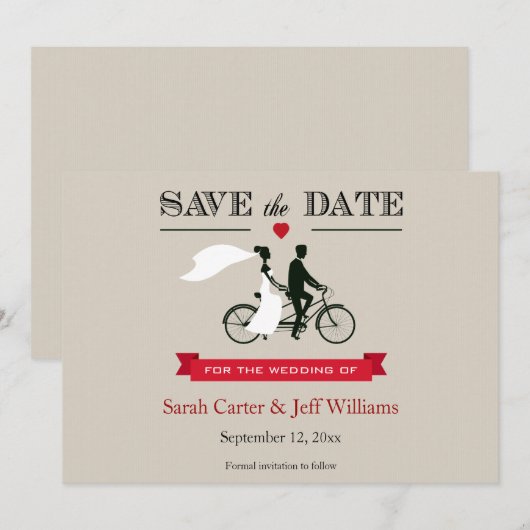 Tandem Bicycle Save the Date Cards (Voorkant / Achterkant)