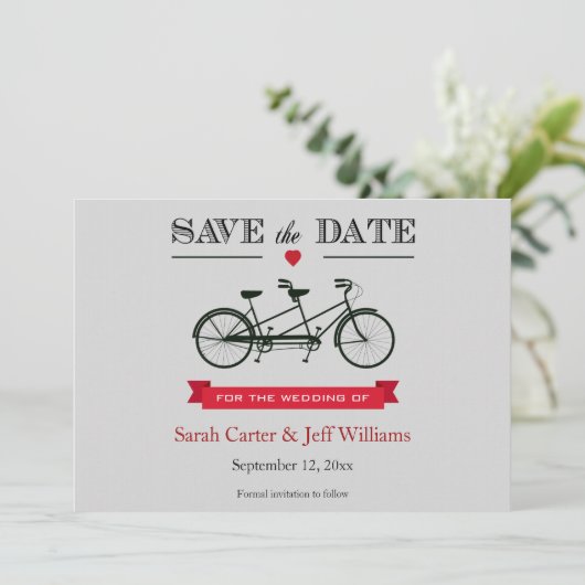 Tandem Bicycle Save the Date Cards (Staand voorkant)