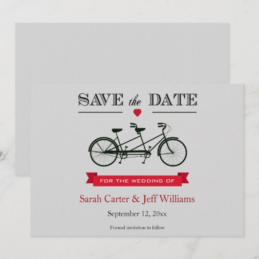 Tandem Bicycle Save the Date Cards (Voorkant / Achterkant)