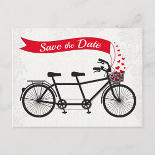 Tandem Bicycle Save the Date Hearts Aankondigingskaart