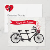 Tandem Bicycle Save the Date Hearts Aankondigingskaart (Voorkant / Achterkant)