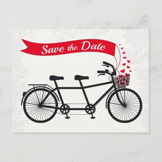 Tandem Bicycle Save the Date Hearts Aankondigingskaart (Voorkant)
