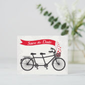 Tandem Bicycle Save the Date Hearts Aankondigingskaart (Staand voorkant)