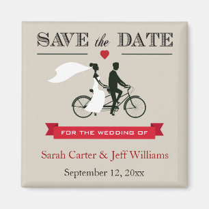 Tandem Bicycle Taupe en Red Save the Date Magnets Magneet