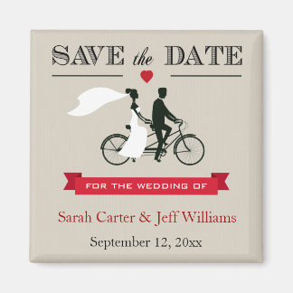 Tandem Bicycle Taupe en Red Save the Date Magnets Magneet
