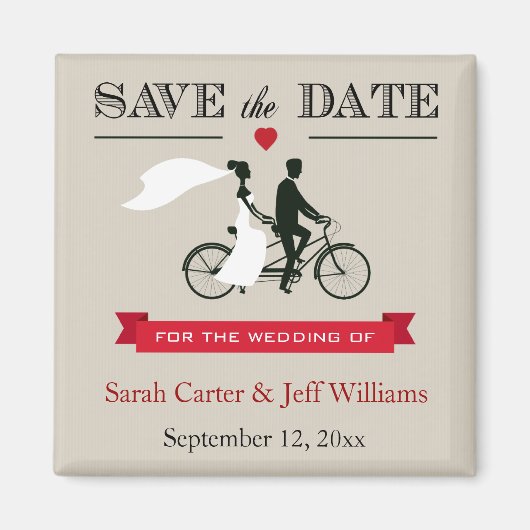 Tandem Bicycle Taupe en Red Save the Date Magnets Magneet (Voorkant)