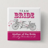 Tandem Bicycle "Team Bride" Bridal Party Button (Voorkant)