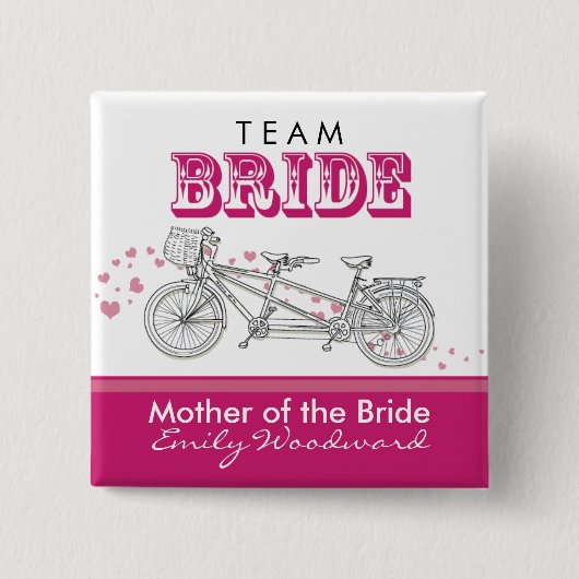 Tandem Bicycle "Team Bride" Bridal Party Button (Voorkant)