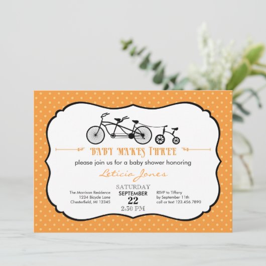 Tandem Bicycle Unisex Baby shower Uitnodiging (Staand voorkant)