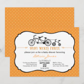 Tandem Bicycle Unisex Baby shower Uitnodiging (Voorkant / Achterkant)