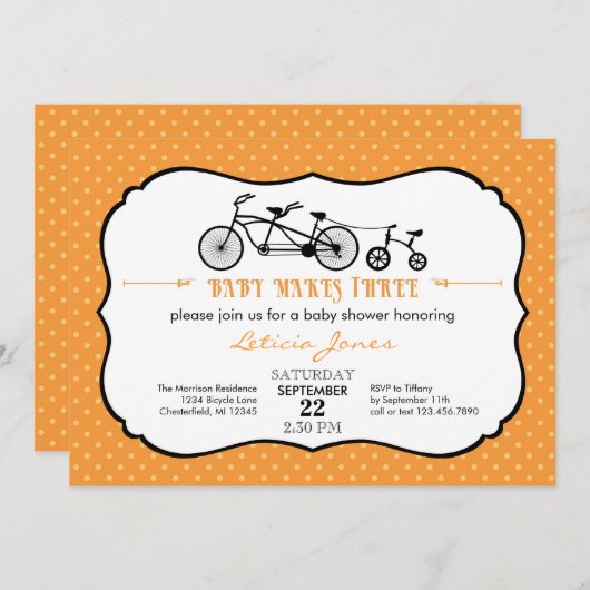 Tandem Bicycle Unisex Baby shower Uitnodiging (Voorkant / Achterkant)