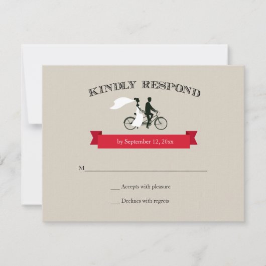 Tandem Bicycle Vintage Wedding RSVP Kaartje (Voorkant)