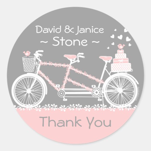 Tandem Bicycle Wedding Bedankt Sticker (Voorkant)