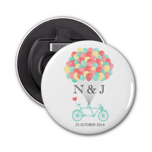 Tandem Bicycle Wedding Bottle Open Favor Button Flesopener (Voorkant)