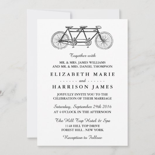 Tandem Bicycle Wedding Kaart (Voorkant)