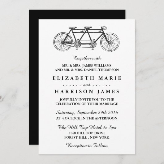 Tandem Bicycle Wedding Kaart (Voorkant / Achterkant)