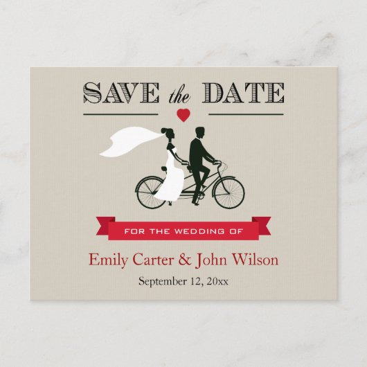Tandem Bicycle Wedding Save the Date Briefkaart (Voorkant)