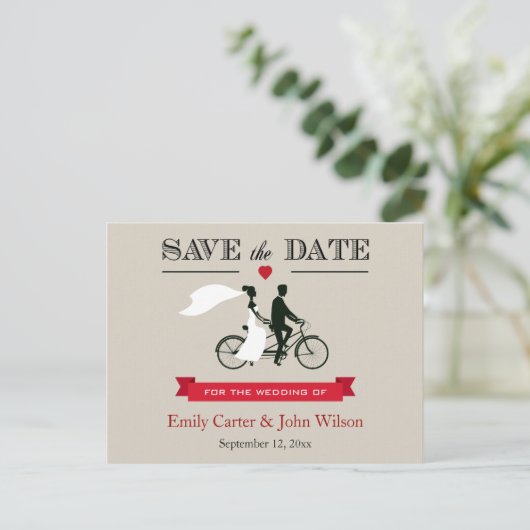 Tandem Bicycle Wedding Save the Date Briefkaart (Staand voorkant)
