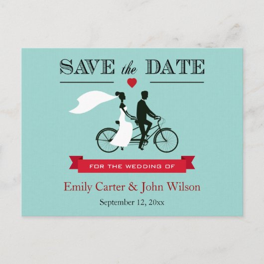 Tandem Bicycle Wedding Save the Date Briefkaart (Voorkant)