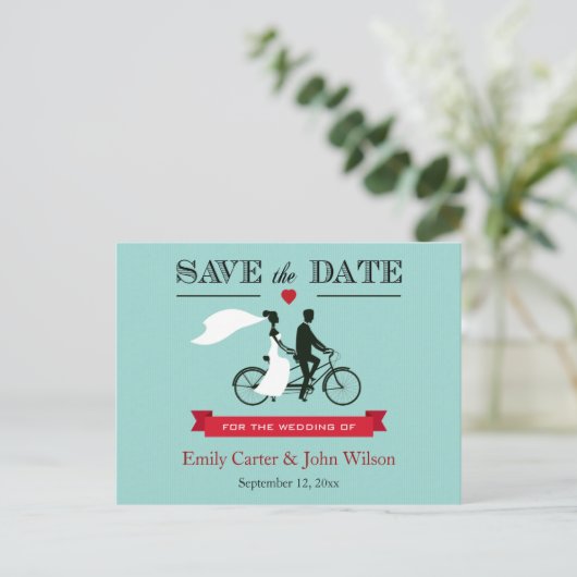 Tandem Bicycle Wedding Save the Date Briefkaart (Staand voorkant)