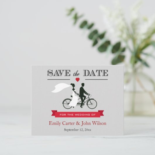 Tandem Bicycle Wedding Save the Date Briefkaart (Staand voorkant)